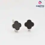 Pendientes trébol negro de cuatro hojas de plata Dirona 2