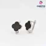 Pendientes trébol negro de cuatro hojas de plata Dirona 6