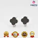 Pendientes trébol negro de cuatro hojas de plata Dirona 7
