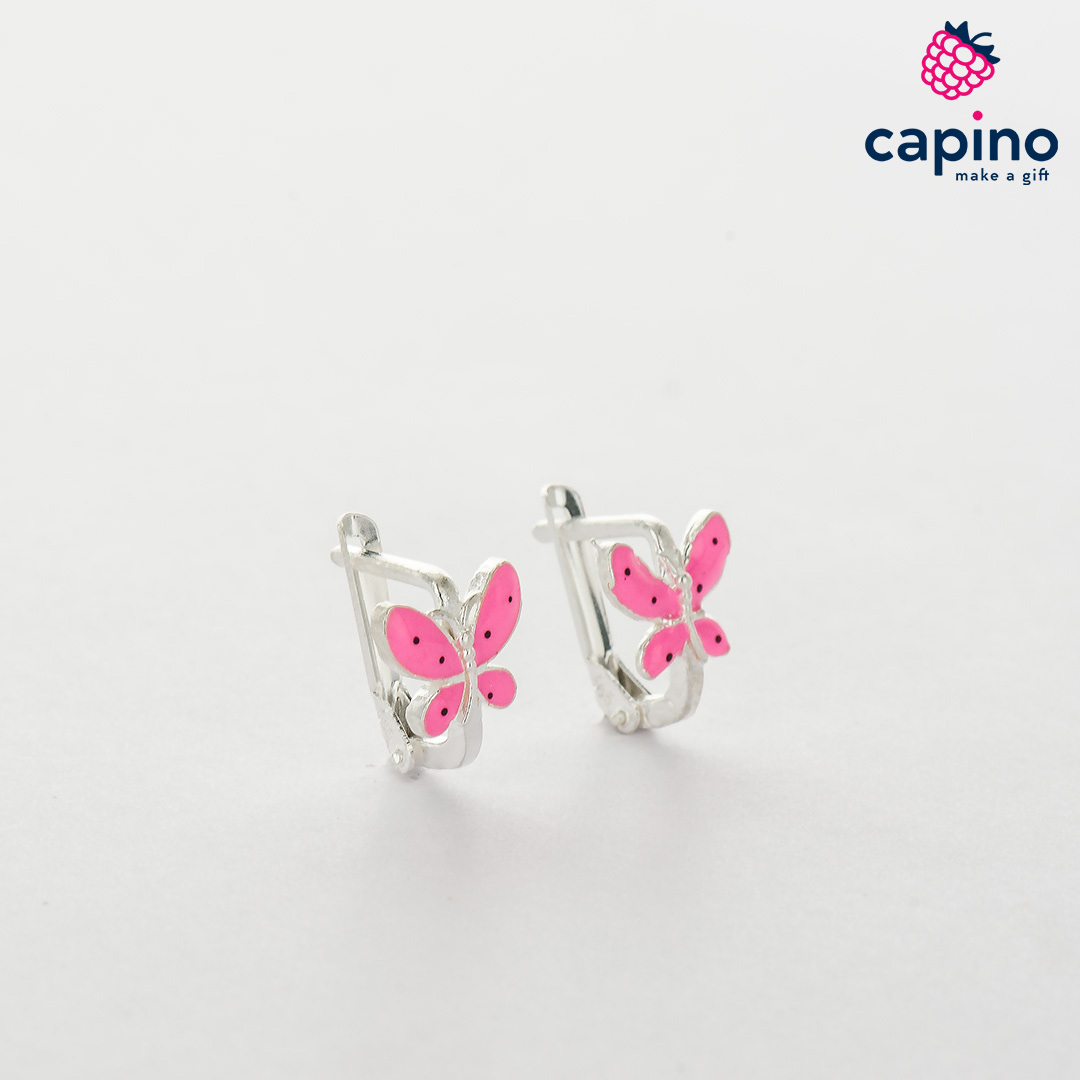 Pendientes para niñas mariposa rosa de plata Lola