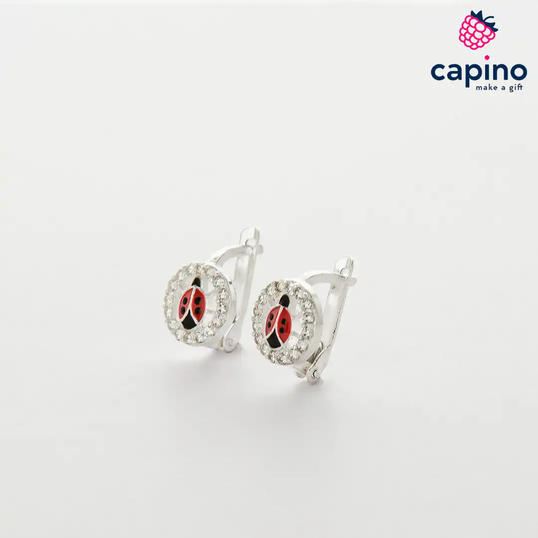 Pendientes para niñas mariquita de plata Pepper