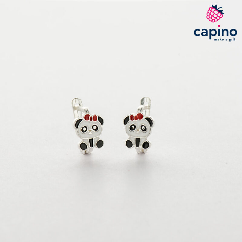 Pendientes para niñas panda de plata Sadie 1