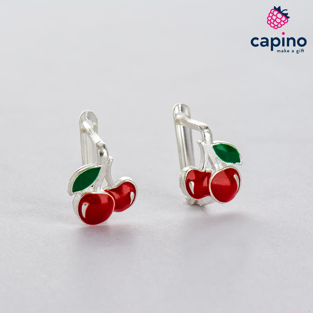 Pendientes para niñas cerezas de plata Abby