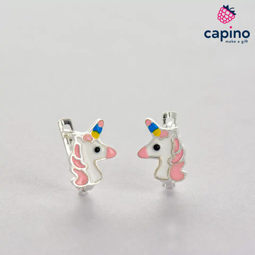 Pendientes para niñas unicornio de plata Pumpkin