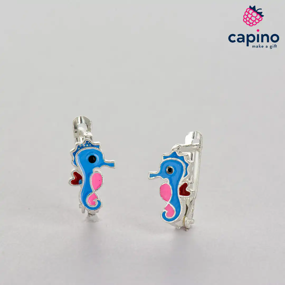Pendientes para niñas caballo de mar de plata Ruby