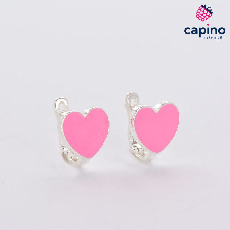 Pendientes para niñas corazon rosa de plata Jasmine 1