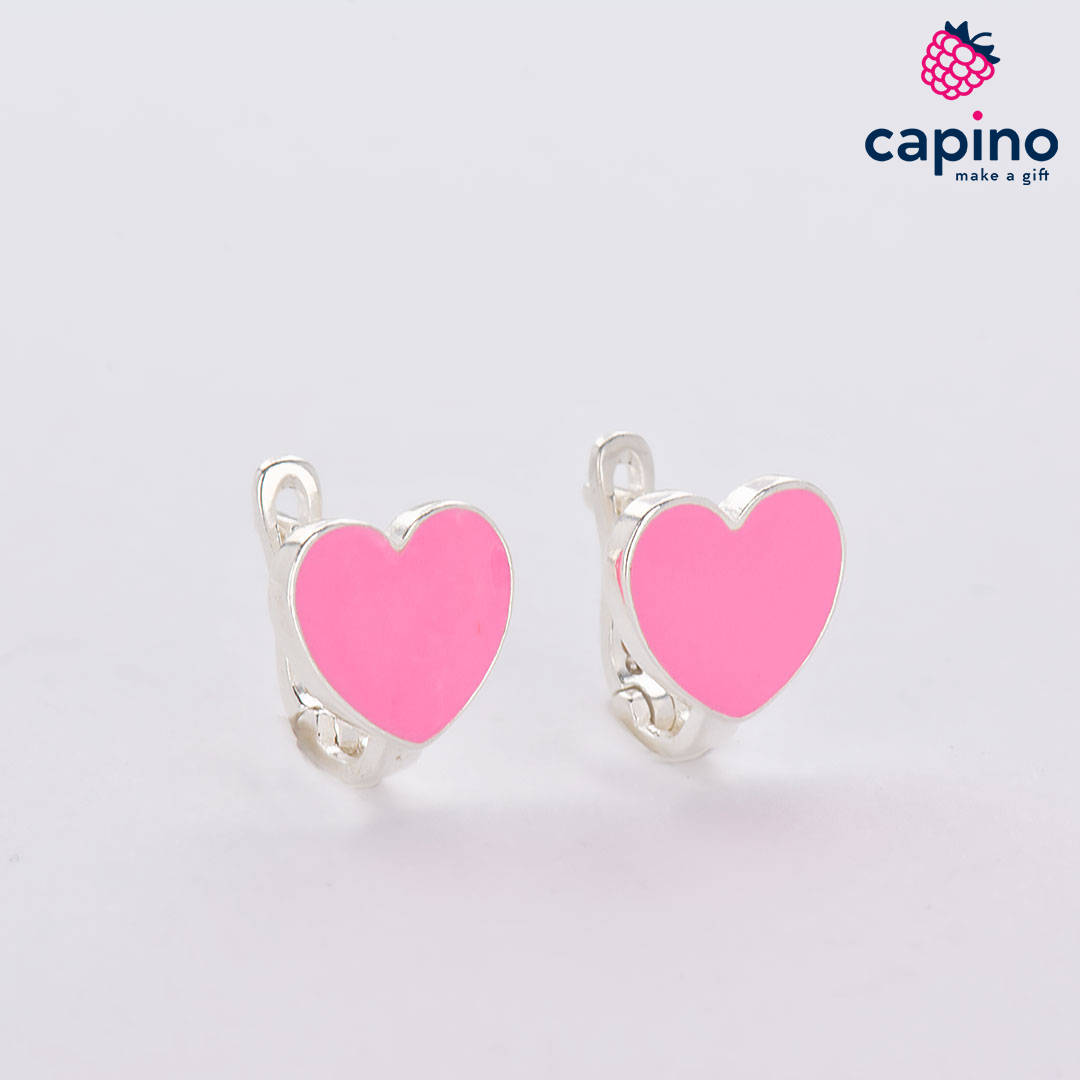 Pendientes para niñas corazon rosa de plata Jasmine