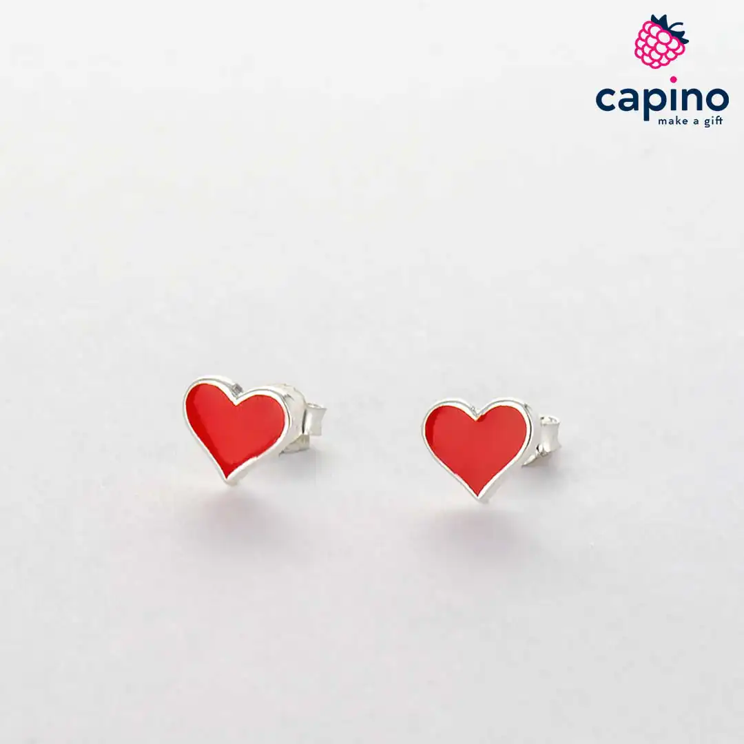 Pendientes para niñas corazón rojo de plata Sassy