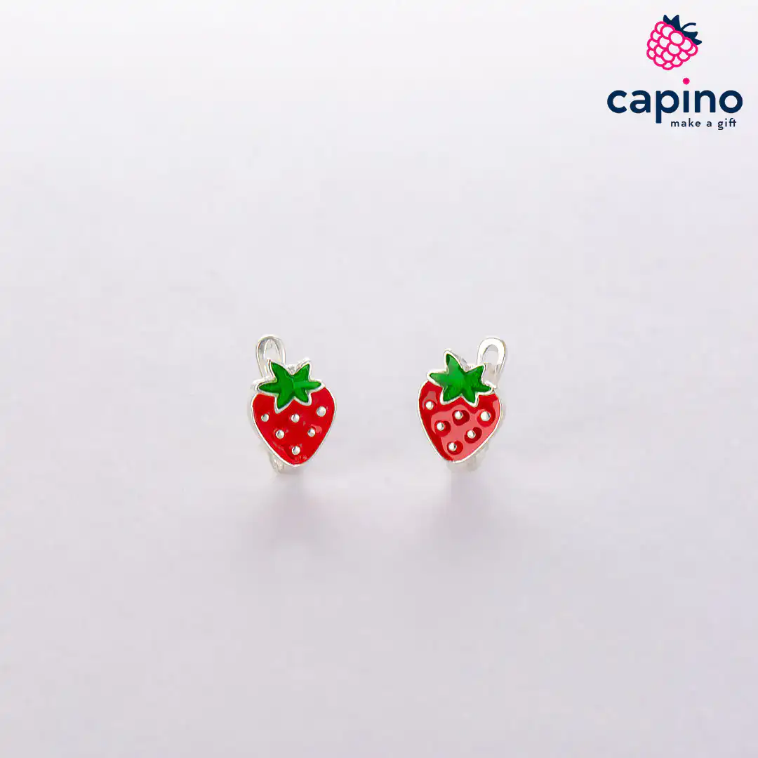 Pendientes para niñas fresa de plata Mittens